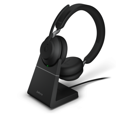 Jabra Evolve2 Black 65 UC Stereo Headset with Wireless charging stand